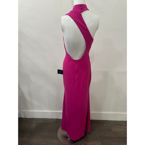 Lulus Keep It Interesting Asymmetrical Cutout Halter Maxi Dress Hot Pink Size S - Picture 8 of 11
